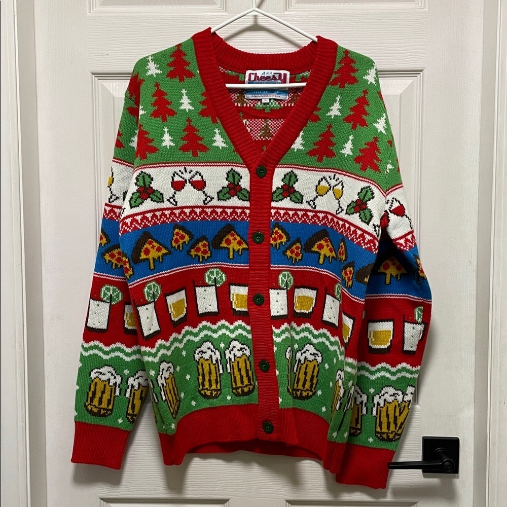 Cheesy | Christmas Jumpers |“Nightcap Before Christmas”|Cardigan |Size L |Unisex - Picture 2 of 16